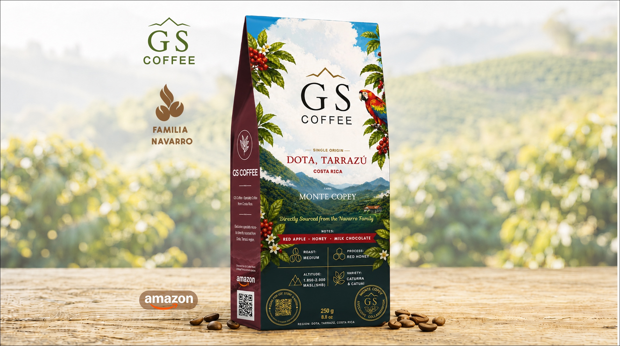 GS COFFEE | Premium Specialty Micro-Lot Costa Rica Tarrazú - Single Origin Monte Copey by Luis Enrique Navarro | Red Honey Process | SCA 87+